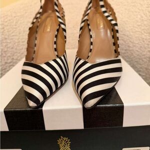 Aquazzura Black and White Striped Heels
